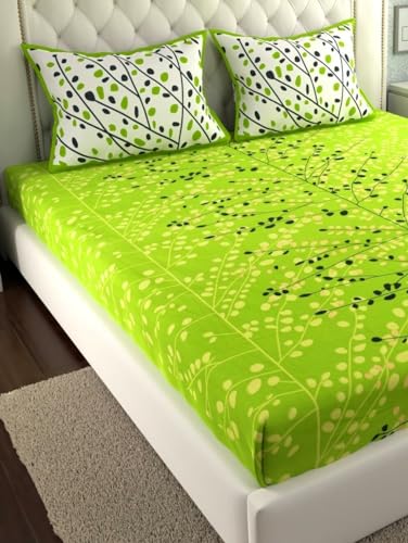 Image of KOUNDAL Rajasthani Jaipuri Sanganeri Printed 144 TC 100% Cotton Bed Sheet Set for Double Bed,Floral Print, Double Bedsheet Cotton with 2 Pillow Covers (Green(ANGUR), King)