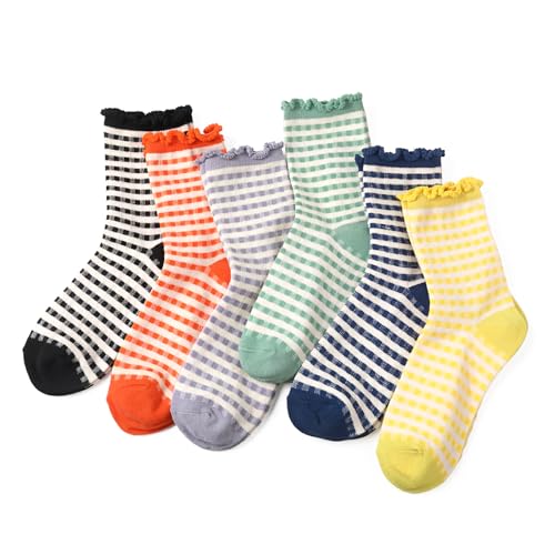 Qianyu Women Socks Athletic Casual Ruffle Striped Frilly Cute Checkered Cotton Sock Casual Soft Warm Sock for Girls