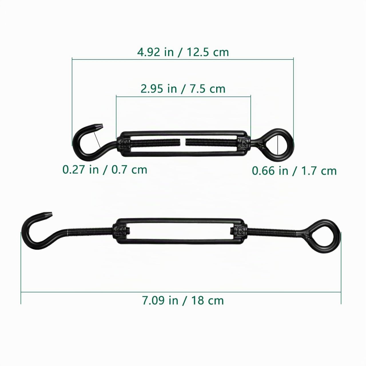 iplusmile Lot de 5 tendeurs réglables en acier inoxydable pour voile d'ombrage et fixation de câble - Revêtement noir - Durable et polyvalent