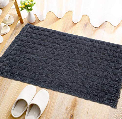 Image of THE HOME TALK Cotton Bathmats | Water Absorbent Runners | Regular Striped Rugs | Floor Mats for Kitchen, Bathroom & Sink | Ultra Soft Mats | Non-Slip Store (Dark Grey, 21 x 34 in)