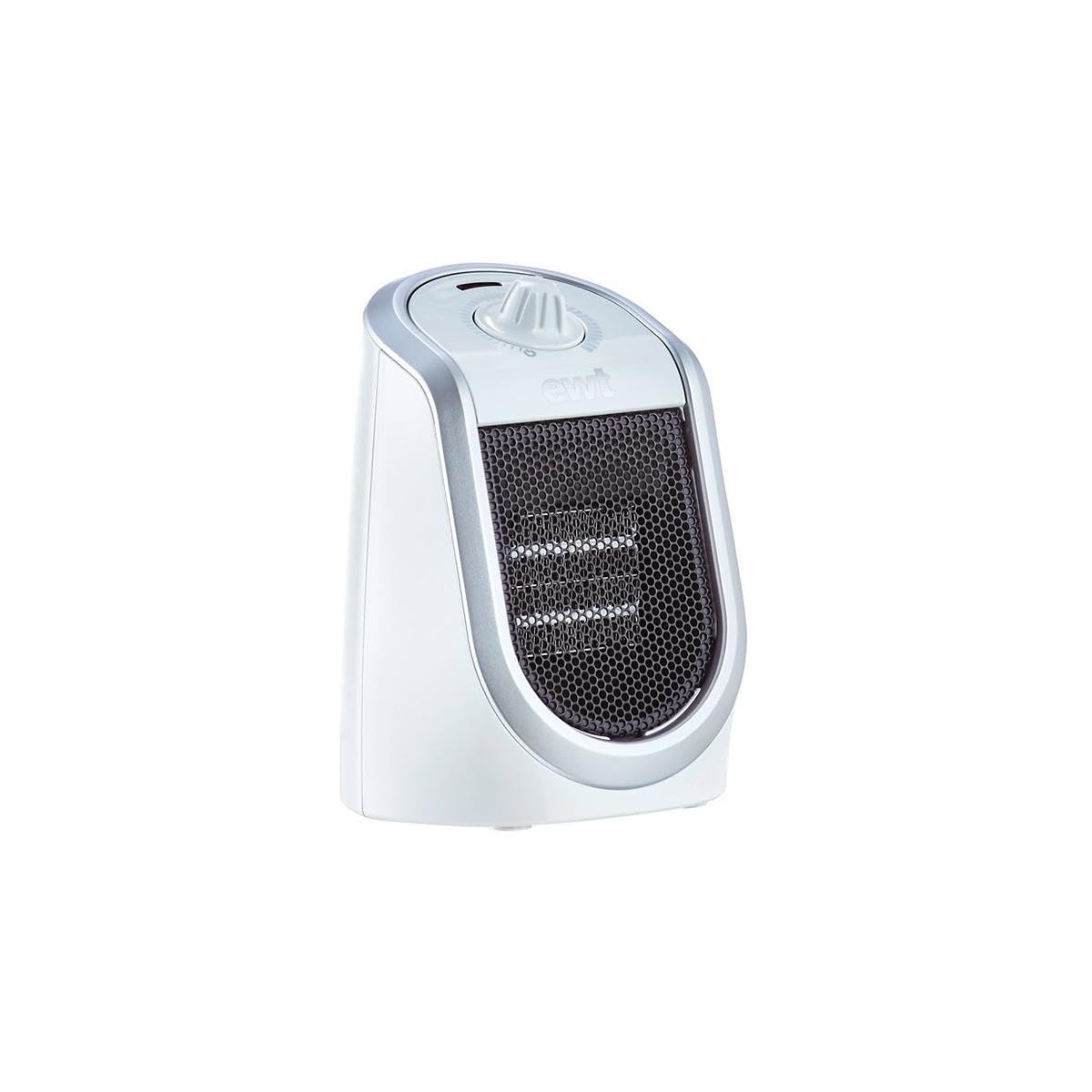 EWT Termoventilador cerámico DDF, unidad compacta de sobremesa con conexión USB y termostato, función de carga para smartphone, calefactor con iluminación LED, de ajuste continuo, 250 W