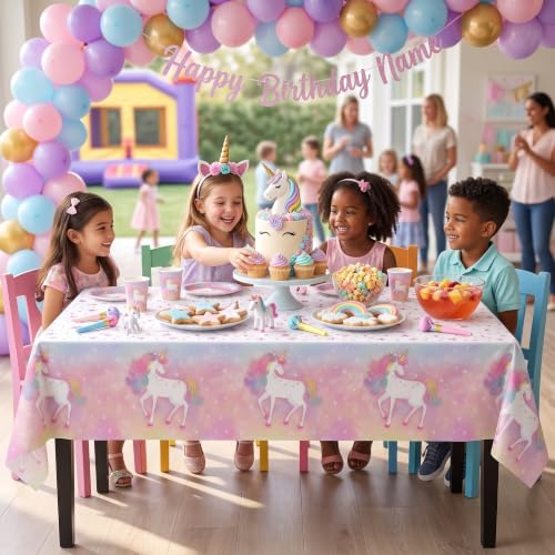 Image of Exquisite Enchanting Unicorn Table Cover 6 Pack 54 in. x 108 in. Rectangle Plastic Tablecloth Disposable Table Covers for Magical Rainbow Pastel Girls Birthday Party Supplies Decorations