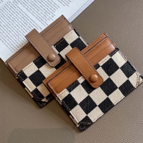 Generic Women's Brown Colorblock Plaid Pattern Compact Wallet, RFID Protected, Faux Leather, 5 Pocket, 5 Section, Casual & Versatile, Unisex, Women, Wallet, Women > Wallets2