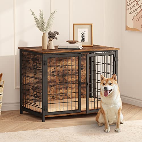MAHANCRIS Dog Crate Furniture with Cushion, Wooden Dog Crate Table, Furniture Style Dog Crate, Indoor Pet Crate with Double Doors, Dog Kennel for Small and Medium Dogs, Rustic Brown DCHR0701Z1 - Image 6