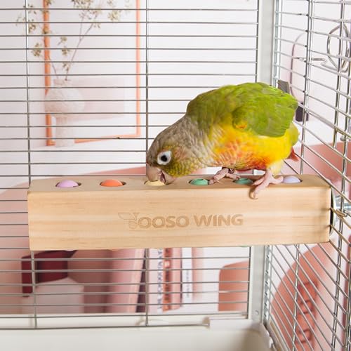 YOOSO WING Bird Toys & Bird Perch, Bird Wooden Block Chewing Toy Parrot Foraging & Puzzle Toys Bird Cage Accessories for Conures Parakeets Cockatiels Lovebirds African Grey Macaws (Spinning Ball)