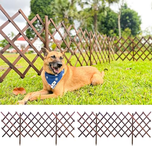 ShopLaLa Garden Fence - 2 Pack, Total 12ft (L) Wooden Lattice Flower Edging for Yard Lawn Landscape Patio Outdoor Decor, Expandable Plant Trellis Decorative Fences and Gates, Animal Barrier for Dogs
