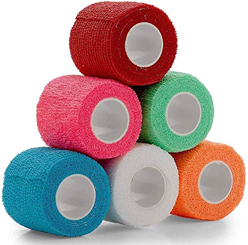 Vet Wrap - (Pack of 6-2 inch x 5 Yard Rolls) Self Adherent Wrap Cohesive Compression Bandage and Medical Gauze Bandage Roll Tape for Dogs, Cats, Horses - Assorted Colors