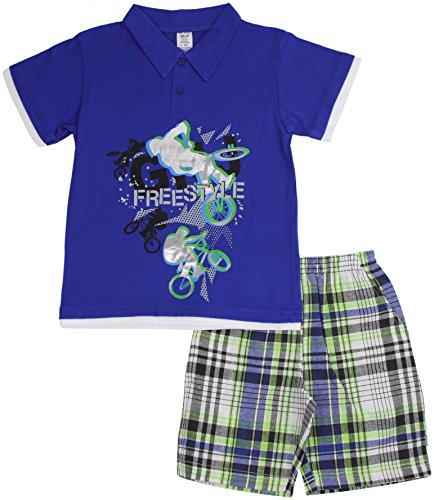 Image of ToBeInStyle Boys' 2-Piece Graphic Top & Plaid Shorts Outfit Set - Polo or V-Neck Tee