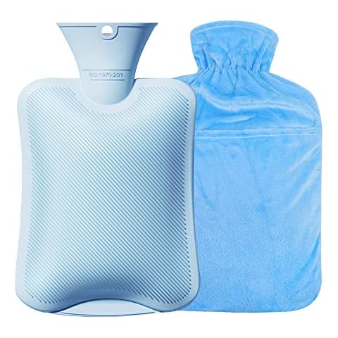 Coolon Wärmflasche 2L Mit Deckel und Abnehmbarem Plüschbezug Cover