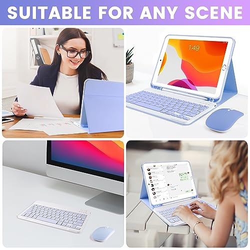 Image of SOPPY Bluetooth Keyboard Case with Mouse for iPad 9th Gen 2021, 8th Gen 2020, 7th Gen 2019 10.2 inch, Air 3 & Pro 10.5 inch, Detachable Wireless Keyboard, Slim Protective Cover, Rechargeable, Purple