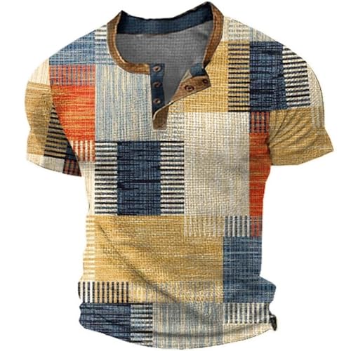 2026 Camiseta de hombre con impresión digital estilo botón, amarillo, L
