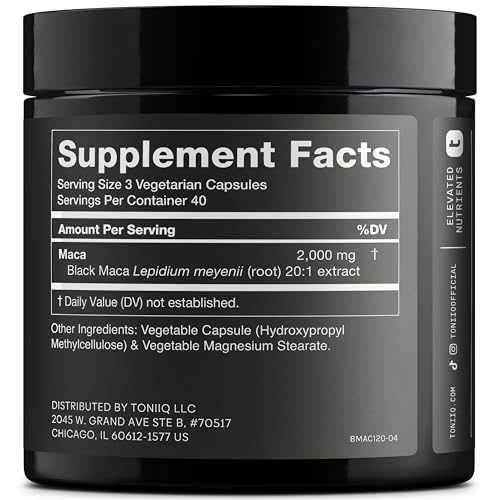 Image of Toniiq Black Maca Root - Ultra High Potency 20:1 Extract | Single Origin, Wildcrafted & Highly Concentrated - Third-Party Lab Tested - 120 Capsules