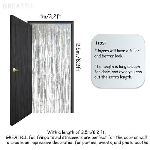 Image of Silver Foil Fringe Tinsel Backdrop - GREATRIL Metallic Tinsel Streamers Curtains for 2026 NYE /Prom /Dancing Ball /Christmas /Bachelorette Party Decorations - Pack of 2