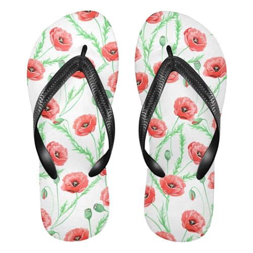 Sinestour Red Flower Leaves Flip Flops for Beach Thong Sandals Anti-slip Lightweight Flat Slippers for Summer Swim Travel