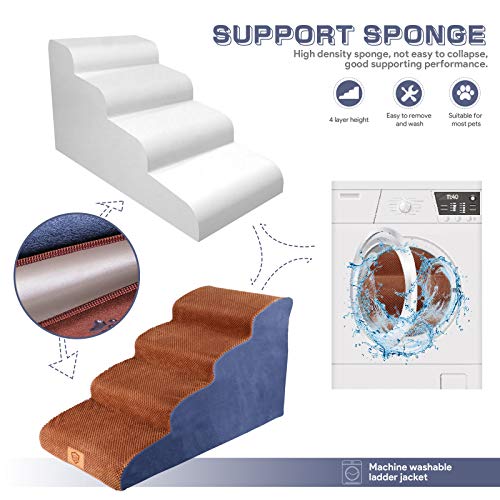 Topmart High Density Foam Dog Steps 4 Tiers,Extra Wide Deep Pet Steps,Non-Slip Pet Stairs,Dog Ramp For Bed,Soft Foam Dog Ladder,Best For Older Dogs Injured,Older Pets,Cats With Joint Pain #TOP3