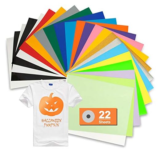 TILON PU Heat Transfer Vinyl Bundle 22 Sheets 12”×10” Iron on HTV for Halloween DIY Ideas, 19 Vibrant Assorted Colors Adhesive T-Shirt Vinyl for Cricut&Silhouette Cameo or Heat Press