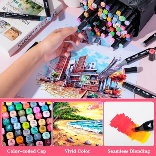 Image of AenArt Marker Set, 80 Colors Double Tip Drawing Markers Artist Pens with Organizer Case for Adults and Kids, Drawing, Coloring and Sketching