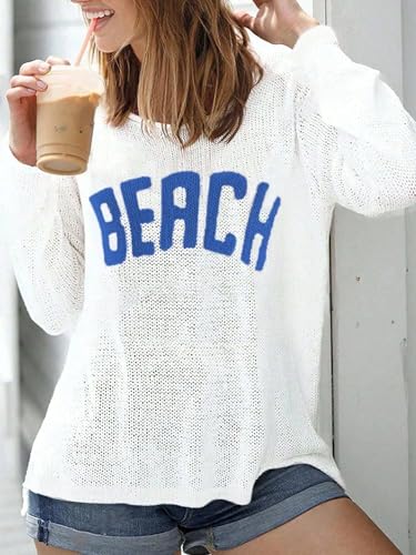 Image of Urchics Womens Casual Sweater Women's Casual Loose Letter Print Long Sleeve Knitted Pullover