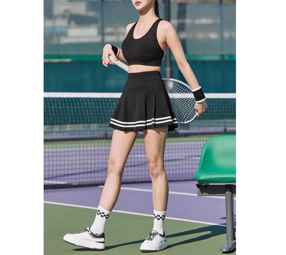 ThreeH Falda de Tenis Plisada de Cintura Alta para Mujer Pantalones Cortos con Forro Incorporado Niñas Uniformes Escolares para Niñas con 2 Bolsillos