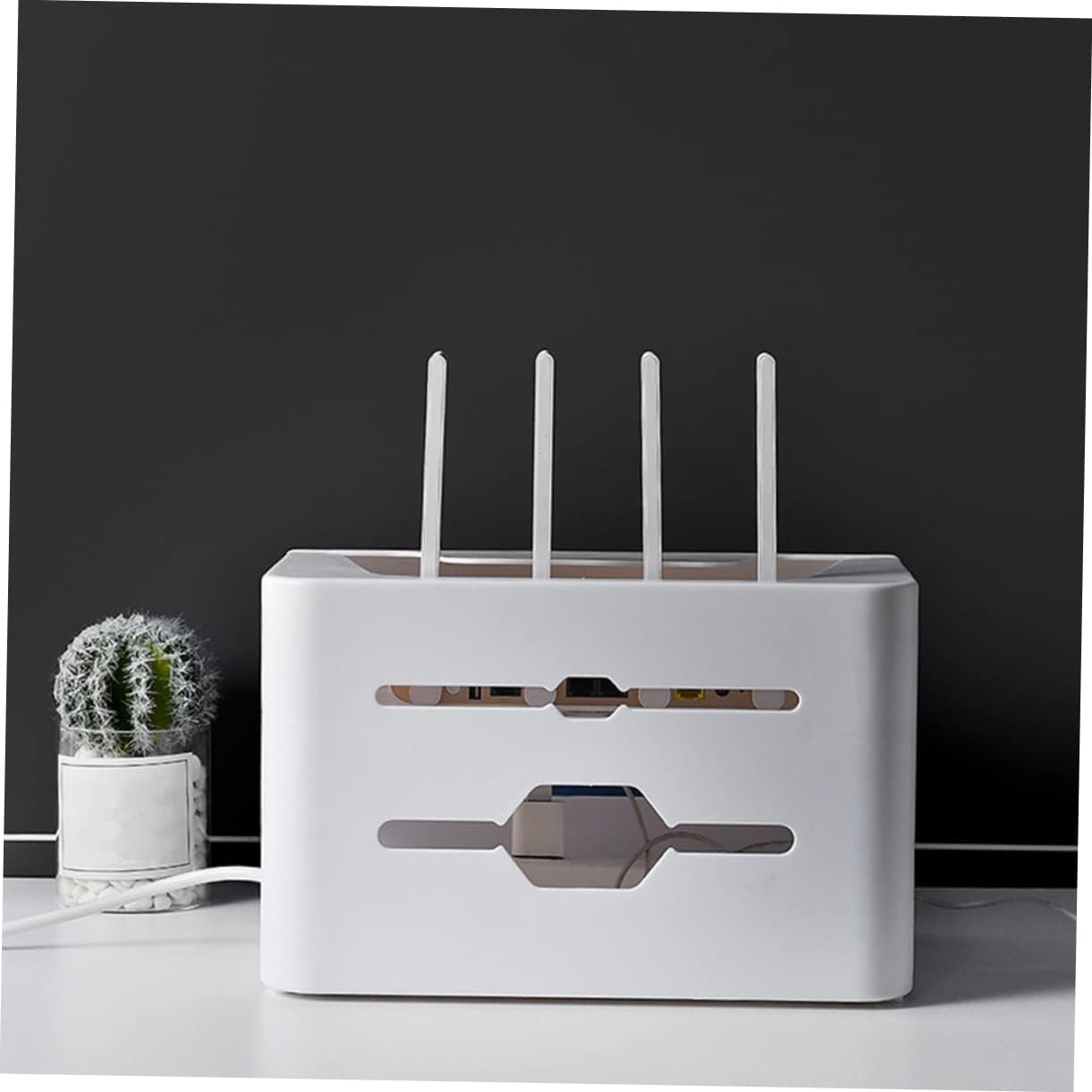 Veemoon Practical Router Storage Box with Dual Layer Design Durable Material for Cable Management Sliding Drawer for Easy Access Keeps Wires Organized and Dust