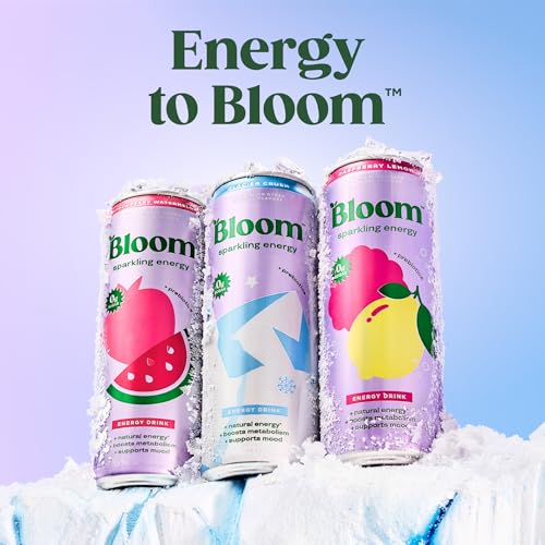 Image of Bloom Nutrition Sparkling Energy Drink - Natural Caffeine, Zero Sugar, 180mg - Antioxidant-Rich with Green Coffee Bean, Green Tea Extract, Prebiotics - Glacier Crush - 12oz 12 Pack