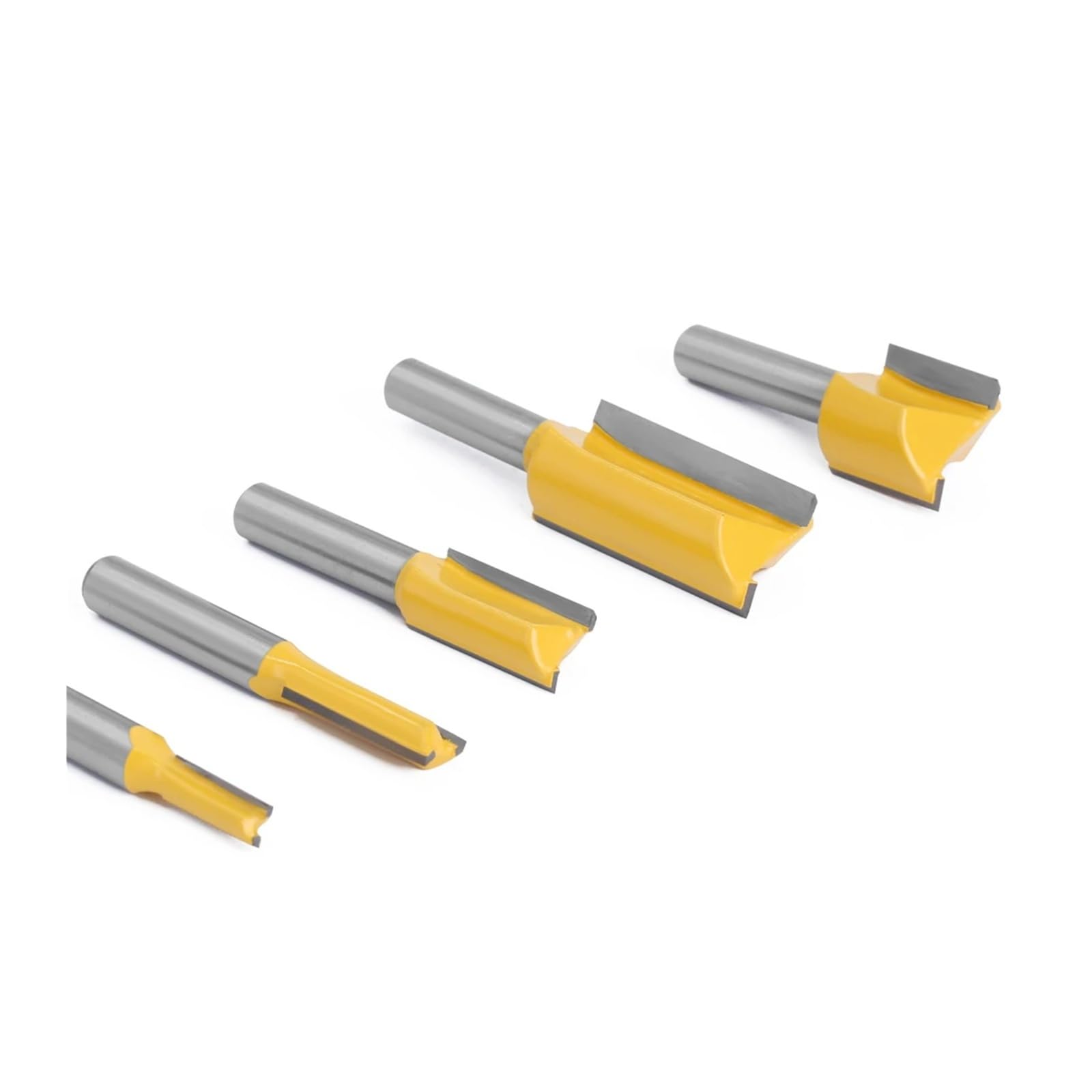 Juego de 5 brocas rectas de carburo de tungsteno de doble flauta con vástago de 8 mm, for fresado de madera, herramienta de carpintería C08002T5A
