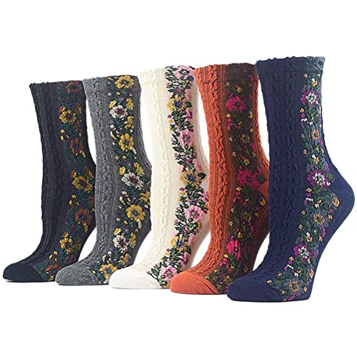 KKPW Calcetines Florales Bordados Vintage, Calcetines De Flores De Rayas Nórdicas para Mujer, Calcetines De Estilo Retro Floral, Calcetines De Algodón Novedosos Cover