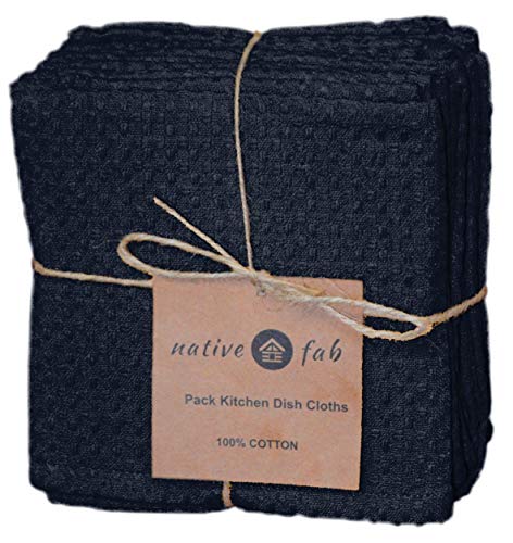Native Fab Set of 12 Kitchen Dish Cloths Cotton 12x12 Absorbent Washable, Dish Towels, Restaurant Cleaning Towels, Bar Mops Towels, Rags for Home Kitchen Bars, Navy Blue
