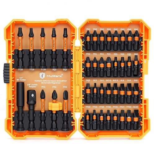 Image of MulWark 43-Piece Impact Screwdriver Bit Set, Impact Rated S2 Steel Drill Bits with Magnetic Color-Coded Torx Bit Set & Magnetizer, Professional Drill Bit Set for Impact Drivers, DIY & Home Repair
