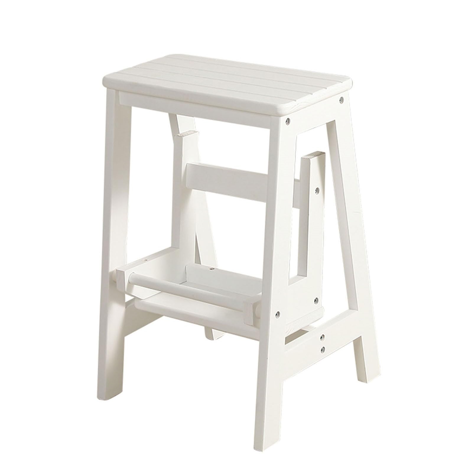 ZGYOZMNG Folding Step Stool White Ladder Chair, 2 Steps Wooden Foldable Ladder Stool Shelf Library Climb Ladder Stool Stairs Chair for Home Kitchen Bathroom Sink Assistance