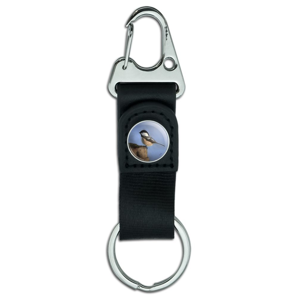 Black-Capped Chickadee Songbird Bird Keychain with Leather Fabric Belt Clip-On Carabiner