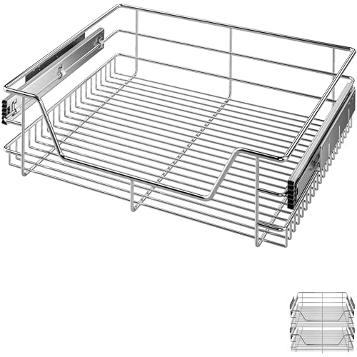 CASARIA 2x Bandejas de Metal Telescópicas 60cm Cestas de Almacenamiento Extraíbles Carga 20Kg Cocina Cromada