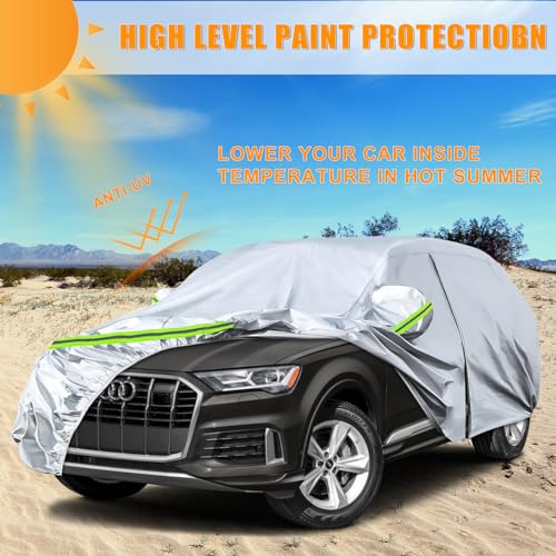 Image of Waterproof Car Covers Replace for 2006-2025 Audi Q7 /SQ7, 6 Layers Silver All Weather Custom-fit Car Cover with Zipper Door & Windproof Bands for Snow Rain Dust Hail Protection