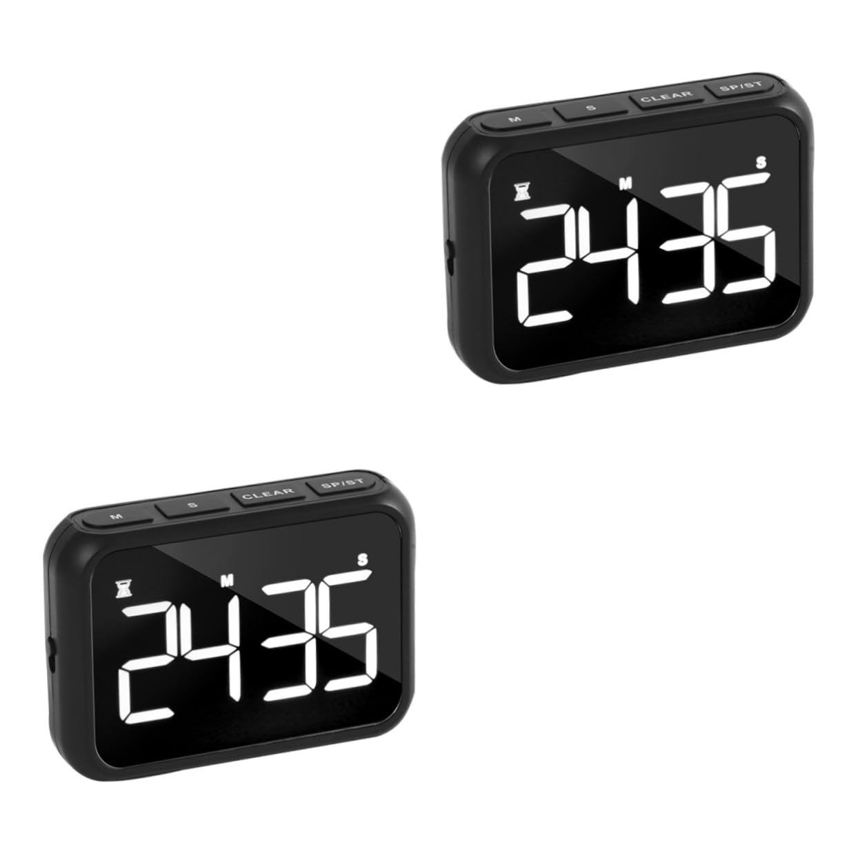 Mikikit 2 Pezzi Sveglia display led countdown kitchen gallette batterie d ricaricabili elettronico cucina su orologi timer di cottura Timer magnetico Acciaio inossidabile Black