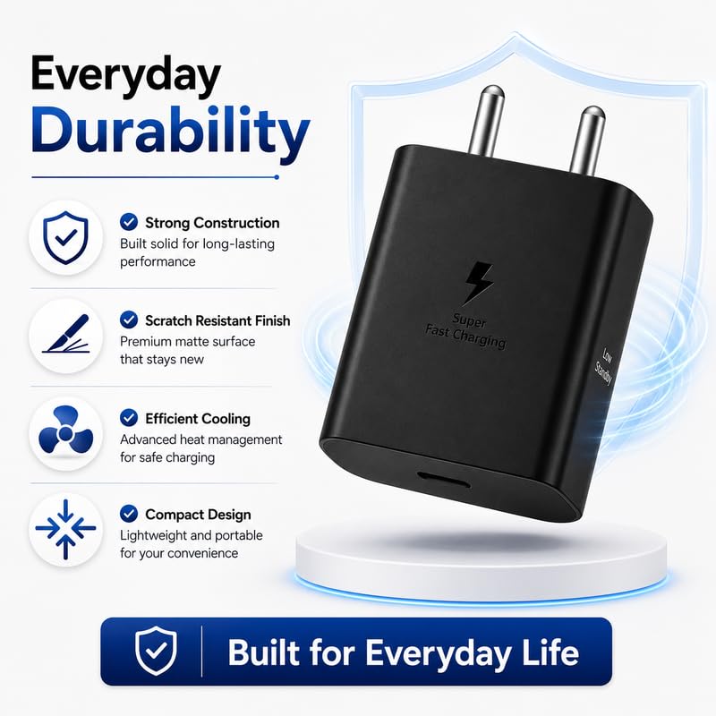 Image of 45W Type-C PD Charger Adapter Compatible with Samsung Galaxy Z Flip 5 & M54|M55|M56|M57|A56|A57|F56|S26|S25 (Ultra, Edge, Plus, FE) & Tab Series 45 W USB-C Fast Charging Travel Adapter