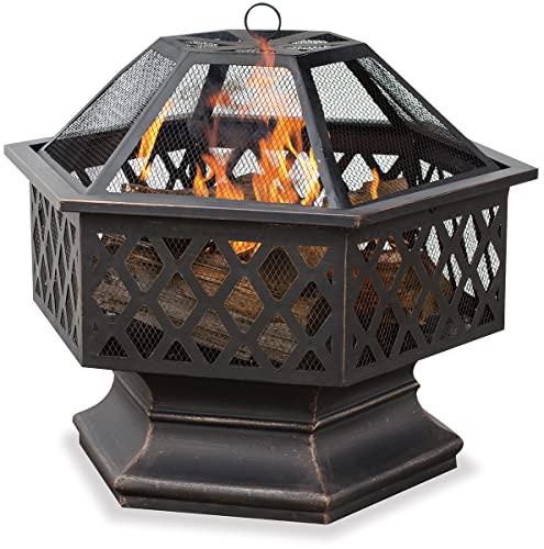 Endless Summer,WAD1377SP, Hex Shaped Outdoor Fire Bowl with Lattice, Oil Rubbed Bronze