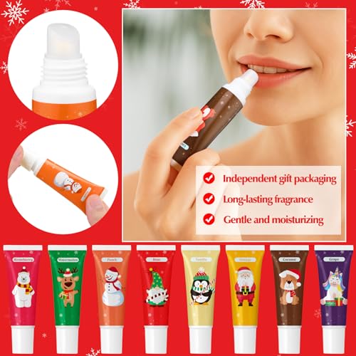 Image of 24 Pcs Christmas Scented Lip Balms Natural Balms Bulk Moisturizing Lip Balm for Dry Cracked Lips Christmas Party Gifts Stocking Stuffers for Women Men Girl Staff Coworkers Teacher