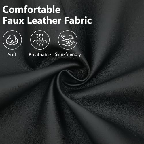 Image of 58 inch Oversized Faux Leather Chaise Lounge Chair Indoor, Mid Century Modern Accent Chair with Ottoman, Deep Seat Comfy Reading Chair with Side Pocket, Single Sofa Armchair for Living Room Bedroom,Black