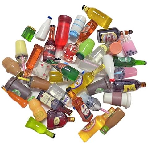 Juland 40PCS Miniature Mini Beer Drinks Decoration Dollhouse Beer Glass Mixed Wine Resin Sets Simulation Instant Model Scene Tableware Dolls House – Random Pattern Cover