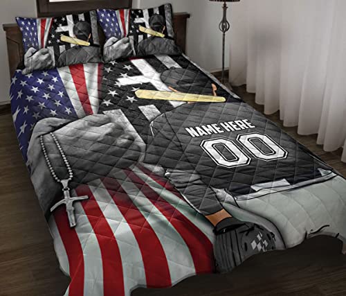 OhaPrints Custom Baseball for Son Boy Batter Cross Personalized Name Number Quilt Blanket & Pillowcases, Quilts Bedding Set & Pillow Cover, King Queen Double Twin Throw Full Size Bedspread Bed Sets