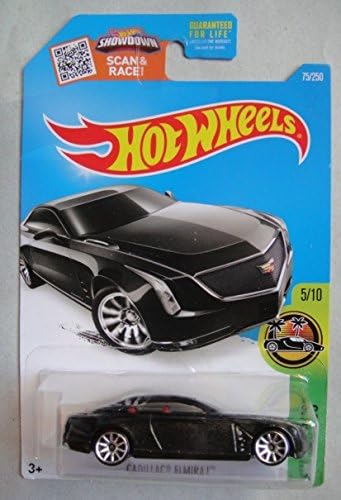 HOT WHEELS HW EXOTICS 5/10, BLACK CADILLAC ELMIRAJ 75/250 SHOWDOWN SCAN & RACE CARD