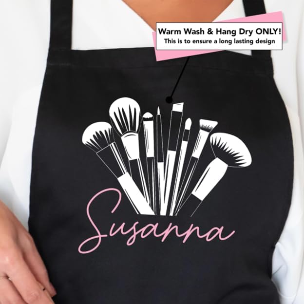 Miniatura 6 de Delantal de artista de maquillaje personalizado con nombre (blanconegro)