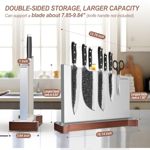 Nanbone Magnetic Knife Block Without Knives Large Double Side Magnetic Knife Holder Stand with Strong Magnet, Stainless Steel Knife Storage Organizer for Kitchen Counter Knife Rack Three Magnet Strip — view 2