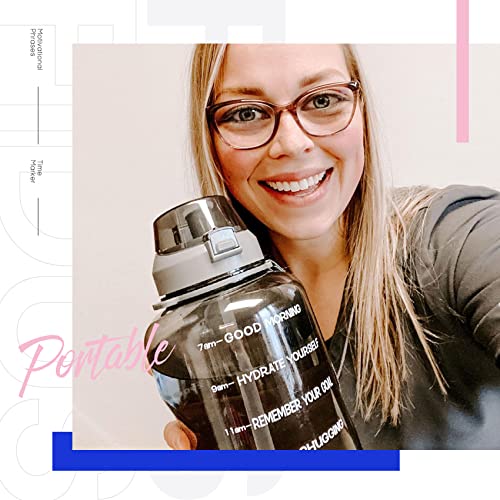Fidus Large Half Gallon/64oz Motivational Water Bottle with Time Marker & Straw,Leakproof Tritan BPA Free Water Jug,Ensure You Drink Enough Water Daily for Fitness,Gym and Outdoor Sports-Gray
