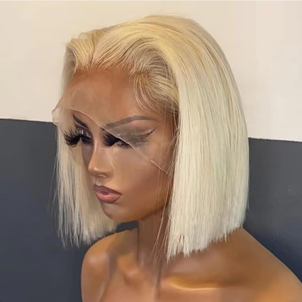 Honey Blonde 613 Bob Wig Human Hair HD Transparent 13X4 Straight Bob Lace Front Wigs Human Hair Wear and Go Glueless Wig Human Hair Pre Plucked 613