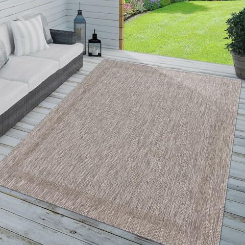 TT Home In-& Outdoorteppich Wetterfest Terrasse Küche Modern Mit Umrandung Unifarben, Farbe: Beige Sand, Größe:120x160 cm