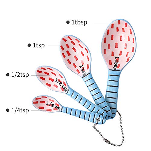 Ceramic Measuring Spoons Set of 4 for Cooking and Baking Dry and Liquid Ingredients Blue+Red