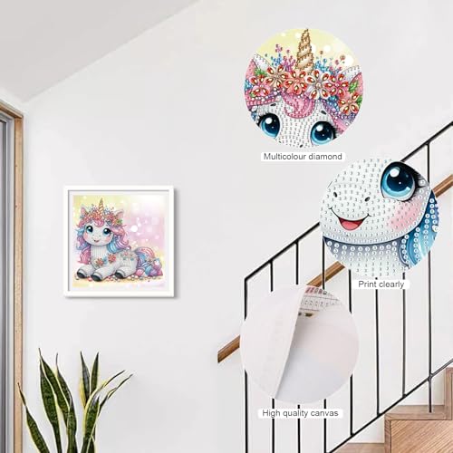 Image of AiYuanzsh Unicorn Diamond Painting Kits for Adults, 12x12 Inch | 5D Special Shape, Crystal Rhinestone, Fantasy Cartoon Animal Design, For Beginners, Home Wall Decor Gift