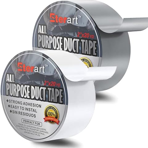 ETERART Duct Tape Haevy Duty Waterproof,Multi-Purpose,Strong Tape Indoor & Outdoor Use, No Residue and Tear by Hand,2 Inch x 20 Yards (Silver,White 2pack) Cover