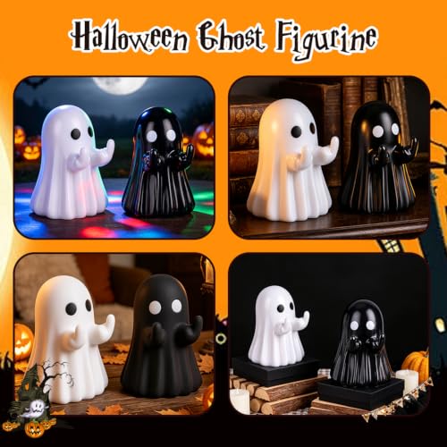 Frekkoy 2pcs Halloween Ghost Figurines, Cute Ghost Halloween Decorations for Tabletop Shelf Mantel Desk, Spooky Fun Holiday Decoration for Home Office Indoor Party - image 4